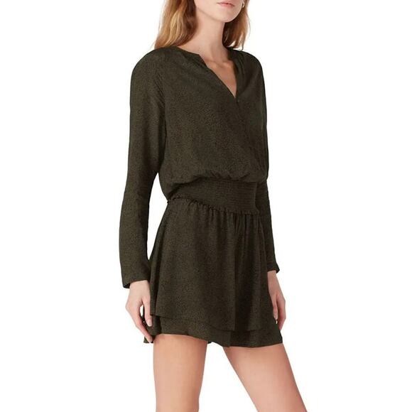Rails Jasmine Dress Animal Print Long Sleeve Blouson Mini Olive Speckled Small - Picture 3 of 11